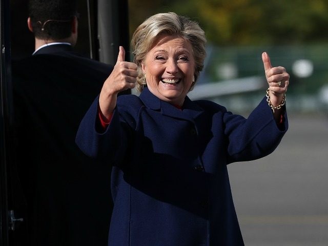 Democratic presidential nominee former Secretary of State Hillary Clinton give thumbs-up a