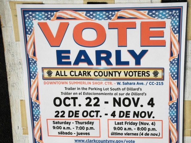 A sign is posted outside an early voting site at Downtown Summerlin on October 26, 2016 in