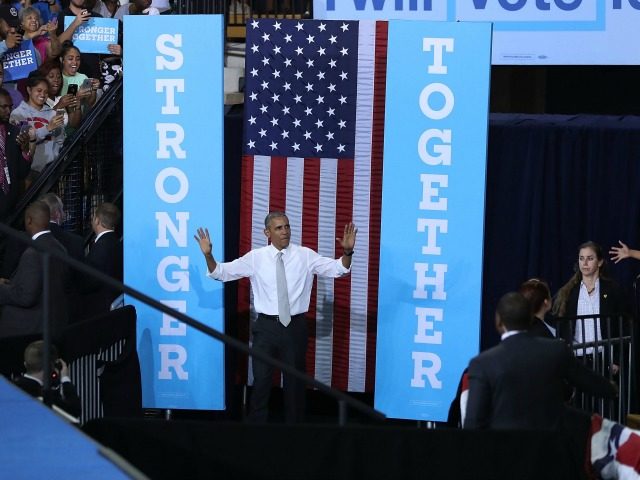 President Barack Obama during a campaign rally for Democratic presidential candidate Hilla