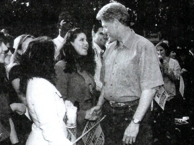 A photograph showing former White House intern Monica Lewinsky meeting President Bill Clin