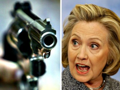 Hillary yells at a gun AP Photos