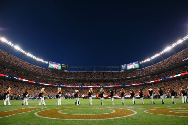 DENVER, CO - OCTOBER 24: Denver Broncos cheerleaders stand in formation for the National