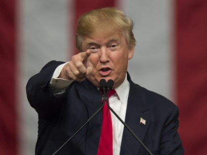 TOPSHOT - Republican presidential candidate Donald Trump speaks during a campaign rally in