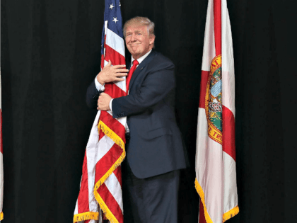 Trump Hugs Flag in Tampa Joe RaedleGetty