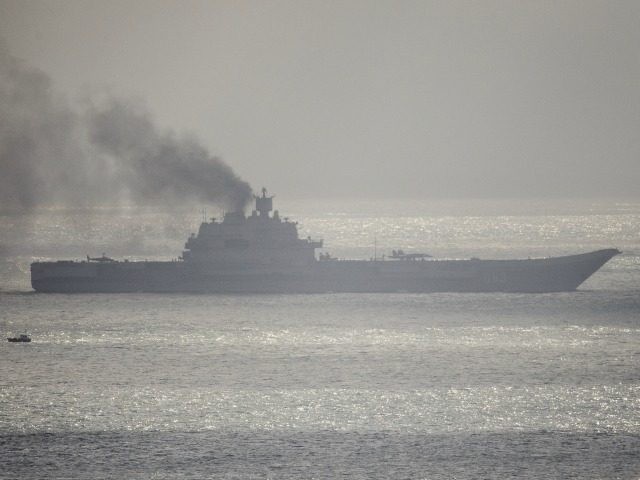 The Russian aircraft carrier Admiral Kuznetsov passes through the English channel on Octob