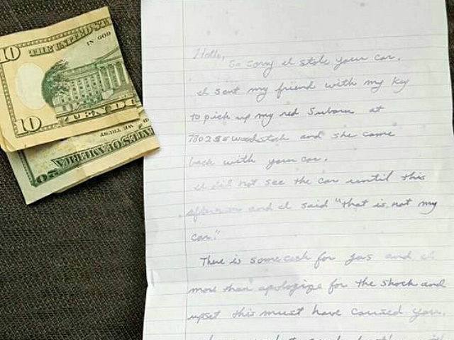 Woman Surprised When Stolen Car Is Returned with Apology Note, Gas Money