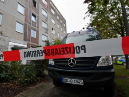 A barrier tape and a police vehicle of the criminal technology block the access to an house in the district of Paunsdorf in Leipzig, eastern Germany on October 10, 2016. German police said on October 10, 2016 that they have arrested a Syrian man suspected of plotting a jihadist bomb …
