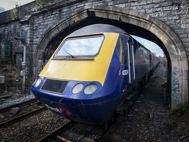 BATH, ENGLAND - FEBRUARY 19: A London Paddington bound train approaches Bath Spa station