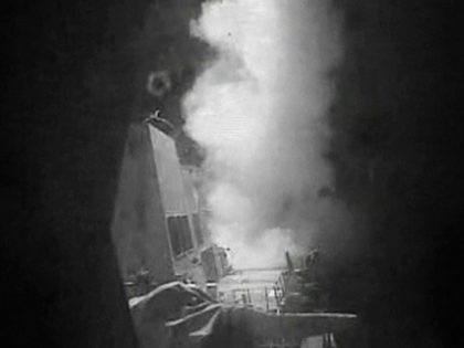 This frame grab of video provided by the United States Navy shows moments after a U.S.-launched Tomahawk cruise missile hits a coastal radar site in Houthi-controlled territory on Yemen's Red Sea Coast on Thursday, Oct. 13, 2016. Tomahawk cruise missiles destroyed three coastal radar sites in Houthi-controlled territory early Thursday, …