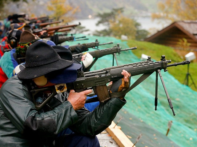 Participants fire their infantry and assault rifles during the traditional 'Ruetlischiessen' (Ruetli shooting) competition at the Ruetli meadow in central Switzerland November 6, 2013. REUTERS/Arnd Wiegmann/File Photo