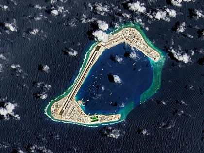 SUBI REEF, SOUTH CHINA SEA - SEPTEMBER 2016: (SOUTH AFRICA OUT) A satellite image of Subi Reef, an artificial island being developed by China in the Spratly Islands in the South China Sea. Image taken 4 September 2016. (Photo by USGS/NASA Landsat data/Orbital Horizon/Gallo Images/Getty Images)