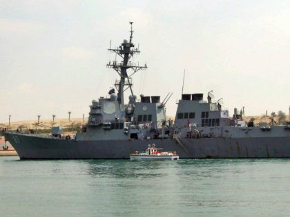 FILE- In this Saturday, March 12, 2011 file photo, U.S. destroyer USS Mason sails in the Suez canal in Ismailia, Egypt. Two missiles fired from rebel-held territory in Yemen landed near an American destroyer passing by in the Red Sea, the U.S. Navy said on Monday, Oct. 10, 2016. (AP …