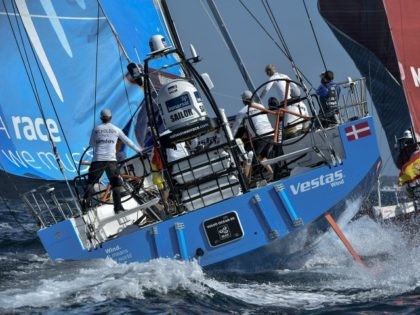 In this handout image provided by the Volvo Ocean Race, Team Vestas Wind during the start