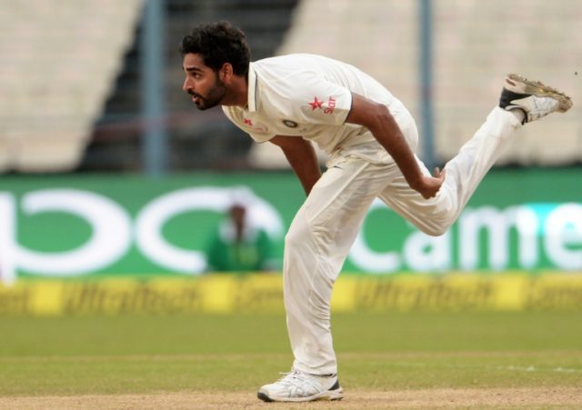 India's Bhuvneshwar Kumar bowls during the second day of the second Test match against New