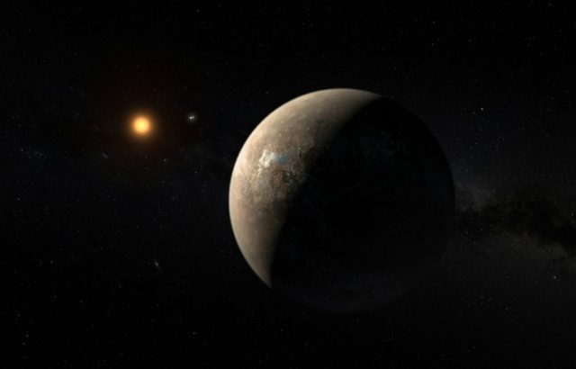 An artist's impression of the planet Proxima b, orbiting the red dwarf star Proxima Centau