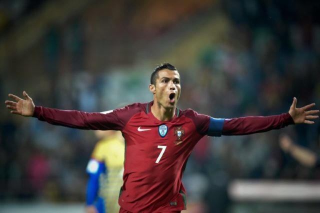 Portugal's forward Cristiano Ronaldo celebrates after scoring a goal during the WC 2018 fo