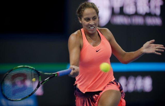 Madison Keys of the United States in action against the Czech Republic's Petra Kvitova dur