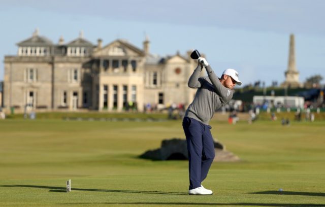 Tyrrell Hatton drives off the 18th tee during the third round of the Alfred Dunhill Links