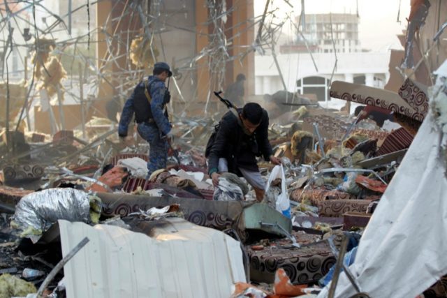 Saudi Arabia is being blamed for deadly air strikes on a funeral in Yemen's cpaital, Sanaa
