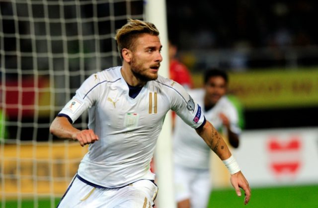 Ciro Immobile celebrates after scoring for Italy in a World Cup qualifier against Macedoni