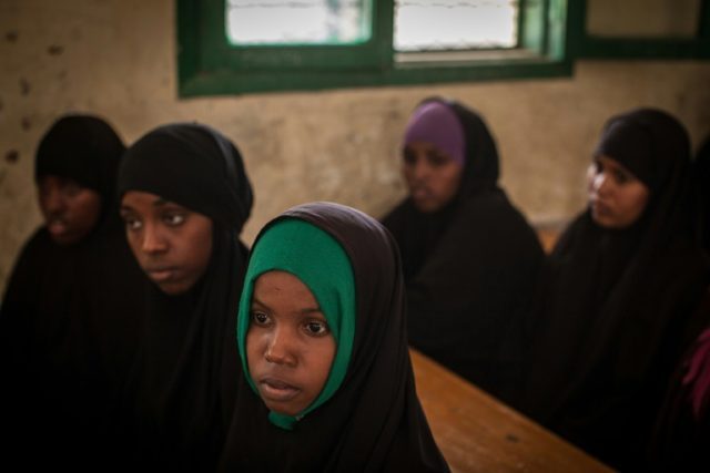 Women take part in a discussion on female genital mutilation (FGM) in 2014, at an after sc