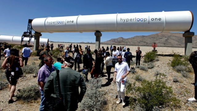 A Hyperloop tube is displayed during the first test of the propulsion system on May 11, 20