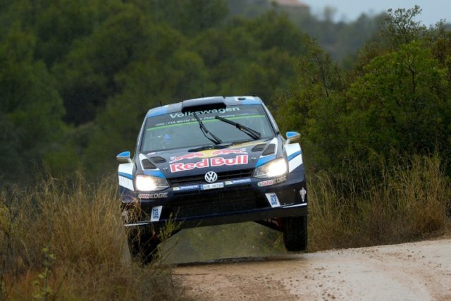 Sebastien Ogier and co-driver Julien Ingrassia compete in the Rally de Catalunya in Casere
