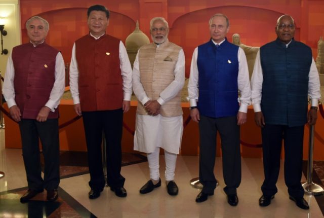 (From left) Brazilian President Michel Temer, Chinese President Xi Jingping, Indian PM Nar