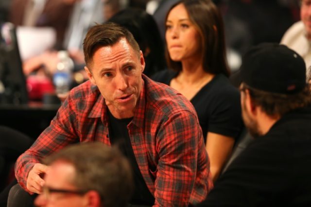 Former NBA player Steve Nash looks on in the Verizon Slam Dunk Contest during NBA All-Star
