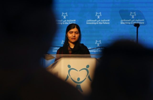 Nobel Peace Prize winner Malala Yousafzai speaks in Sharjah on October 19, 2016