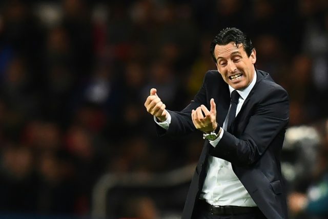 Paris Saint-Germain's coach Unai Emery reacts during their UEFA Champions League Group A m