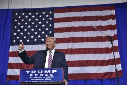 Republican presidential nominee Donald Trump speaks during a rally in Delaware, Ohio on Oc