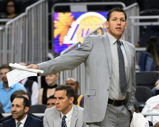Luke Walton, head coach of the Los Angeles Lakers, seen during a pre-season game against t