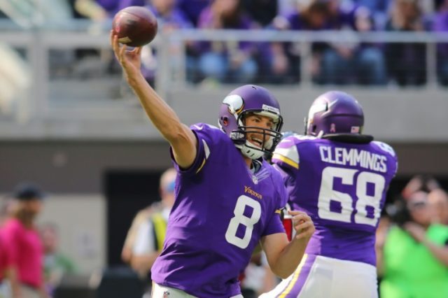 Sam Bradford of the Minnesota Vikings throws the ball during their game against the Housto