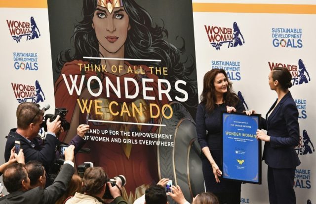 Actors Lynda Carter and Gal Gadot attend the Wonder Woman UN Ambassador Ceremony at United