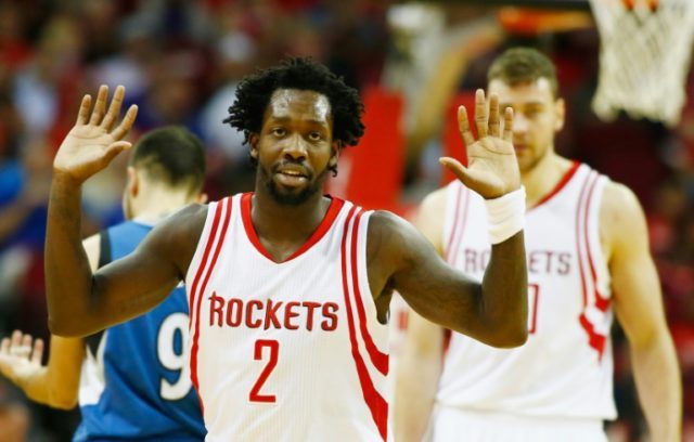 Patrick Beverley #2 of the Houston Rockets walks to the bench during their game against th