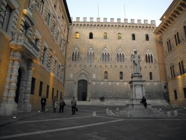 Headquarters of the Monte Dei Paschi di Siena bank, the world's oldest bank still operating today, in Siena, Tuscany