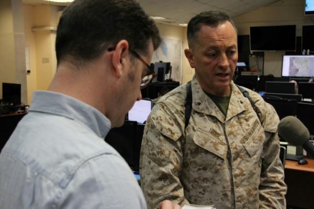 US Brigadier General Rick Uribe talks to reporters in Baghdad's Joint Operations Center, w