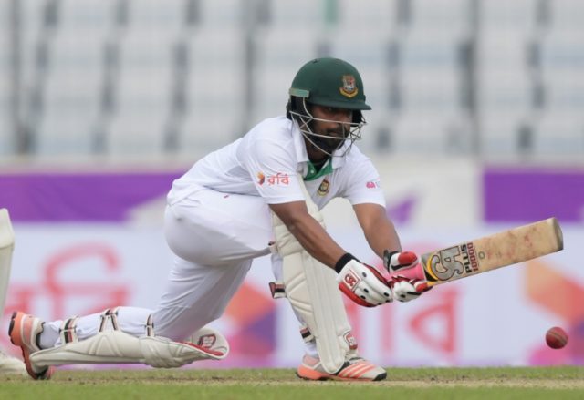 Bangladesh's Tamim Iqbal plays a shot during the first day of the second Test match agains