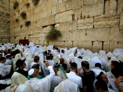 Jewish worshippers attend the annual Cohanim prayer (priest's blessing) during the Su