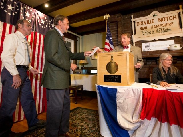 Voters in Dixville Notch, Va., cast their ballots just after midnight Tuesday, Nov. 8, 201