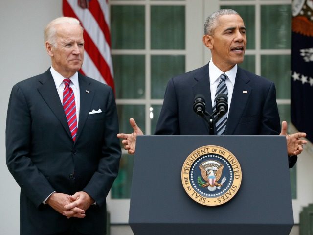 President Barack Obama, accompanied by Vice President Joe Biden, speaks in the election, W