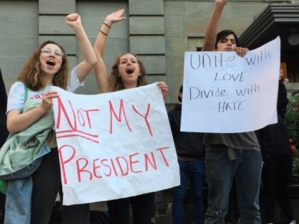 Several dozen students from various high schools in the Portland, Ore., metropolitan area gather downtown to protest Republican nominee Donald Trump's victory in Tuesday’s presidential election, Wednesday, Nov. 9, 2016. The protests were peaceful and students said that they felt compelled to demonstrate against Trump because they were not old …