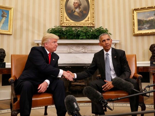 President Barack Obama shakes hands with President-elect Donald Trump in the Oval Office of the White House in Washington, Thursday, Nov. 10, 2016.