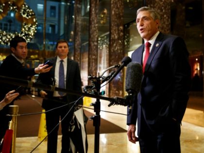 Rep. Lou Barletta, R-Pa., talks with reporters after a meeting with President-elect Donald Trump at Trump Tower, Tuesday, Nov. 29, 2016, in New York. (
