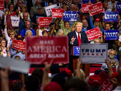 AKRON, OH - AUGUST 22: Republican Presidential candidate Donald Trump addresses supporters