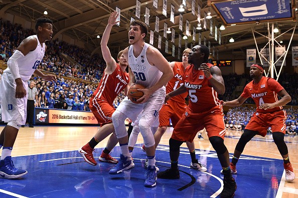 DURHAM, NC - NOVEMBER 11: Antonio Vrankovic #30 of the Duke Blue Devils gets an offensive