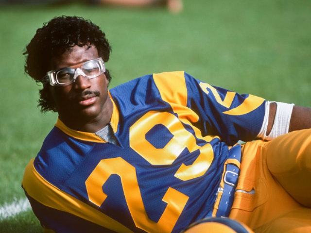 ANAHEIM,CA - DECEMBER 17: Eric Dickerson #29 of the Los Angeles Rams warms up before a N