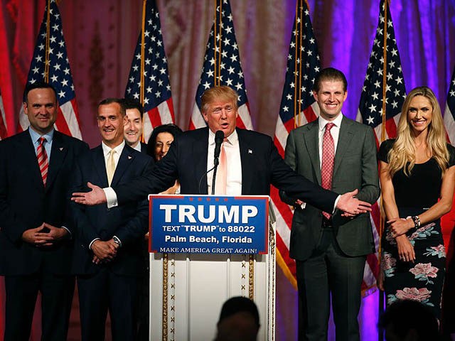 Republican presidential candidate Donald Trump addresses the media following victory in th