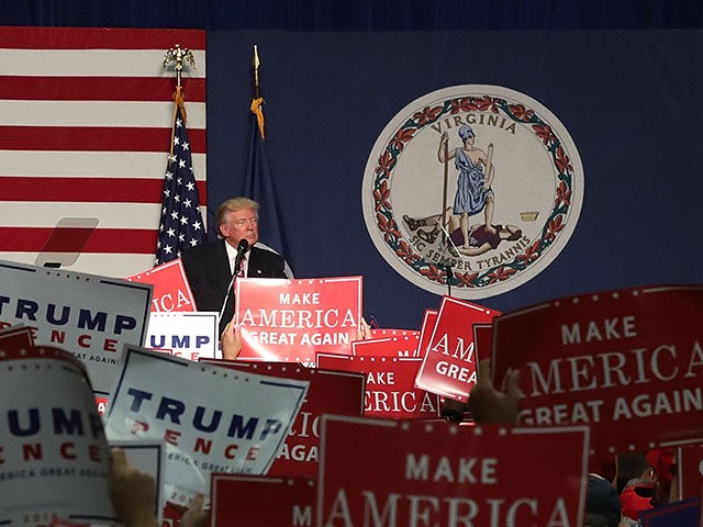 FREDERICKSBURG, VA - AUGUST 20: Republican presidential nominee Donald Trump speaks to vo